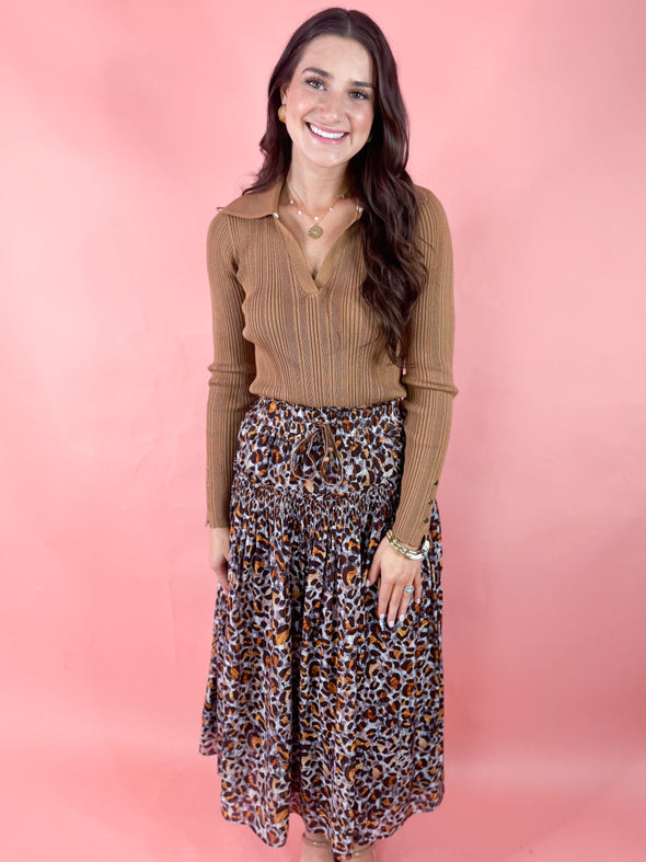 (THML) The Tia Leopard Skirt-Brown