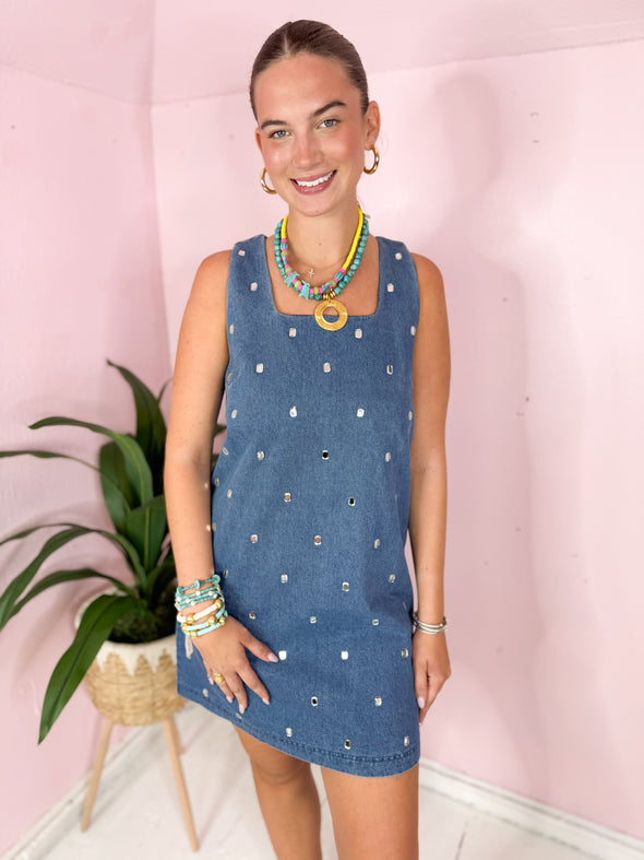 The Henri Rhinestone Dress-Denim