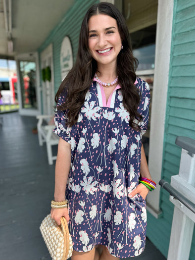 The Victoria Floral Dress-Navy