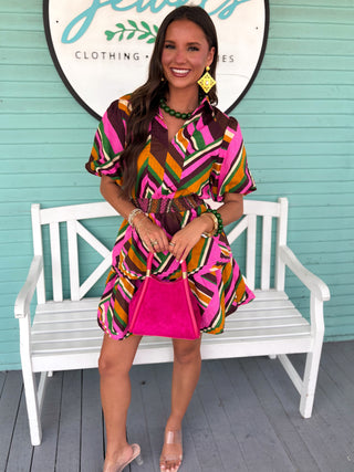 The Vanessa Stripe Mini Dress-Brown