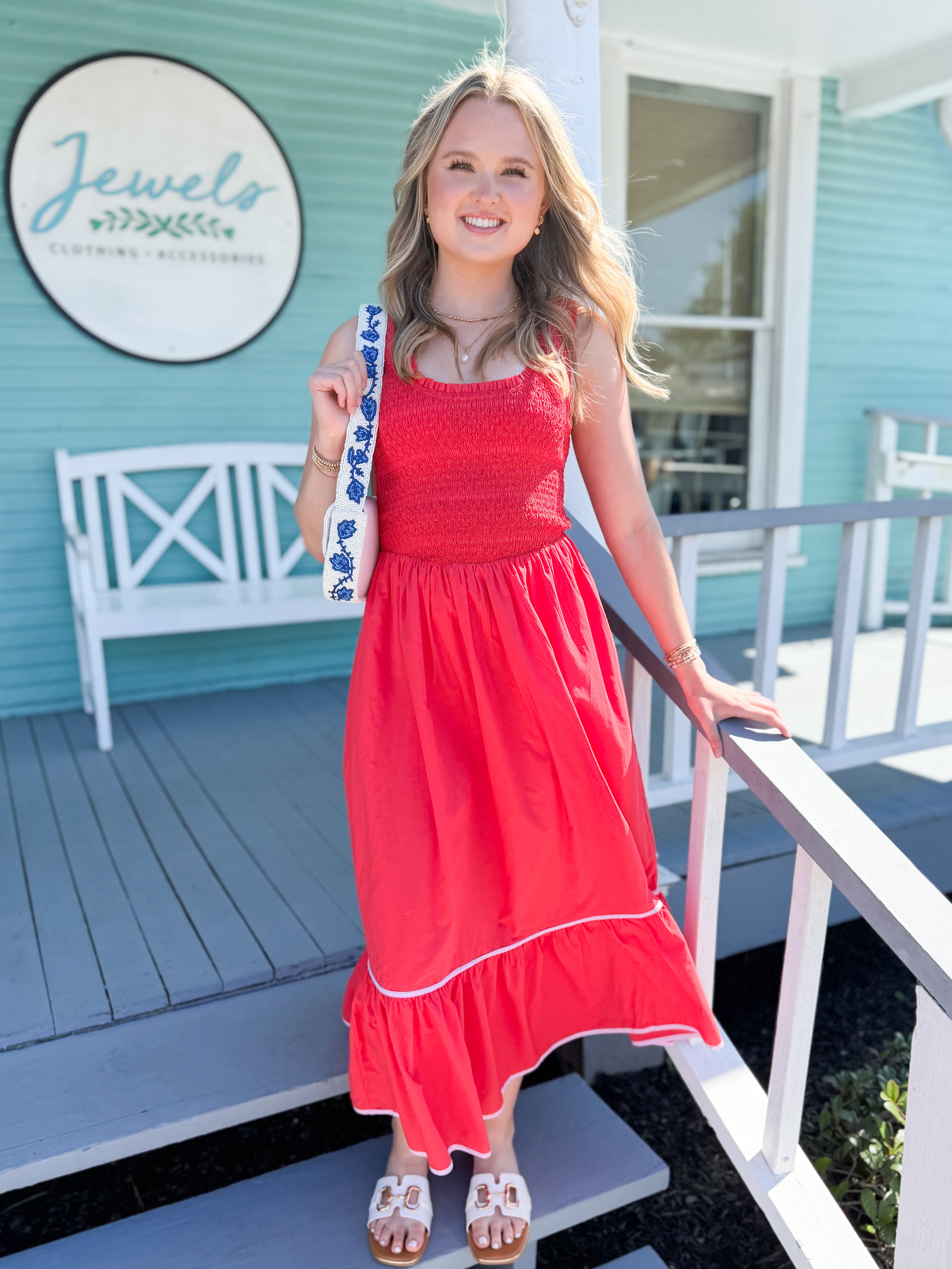 girls smocked midi dress The Jessy Smocked Midi Dress-Red – Jewels Clothing and Accessories