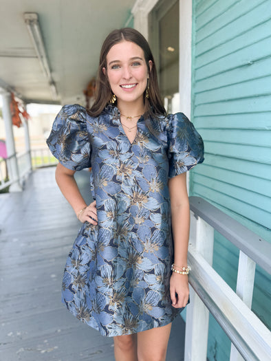 The Ava Ruffle Sleeve Mini Dress-Blue