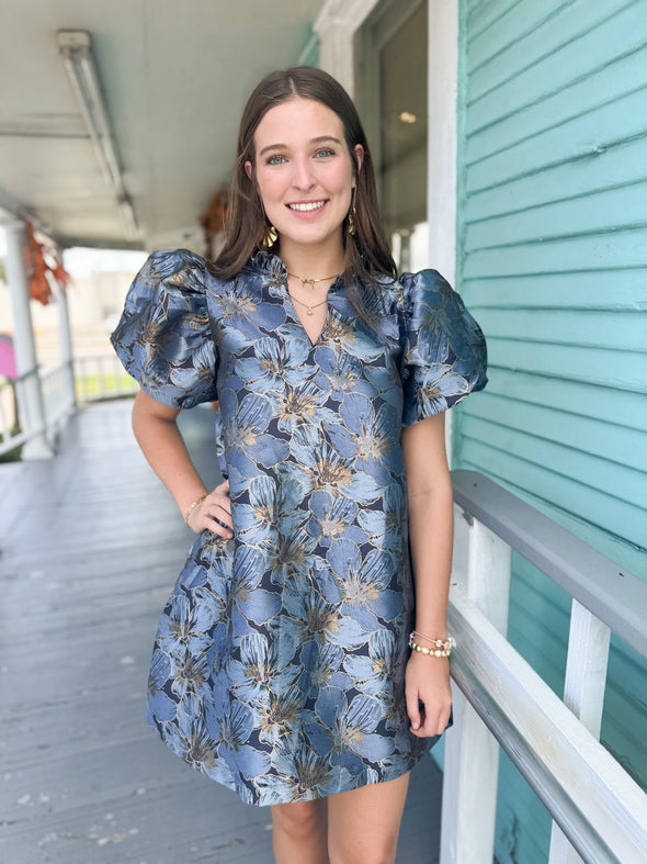 The Ava Ruffle Sleeve Mini Dress-Blue
