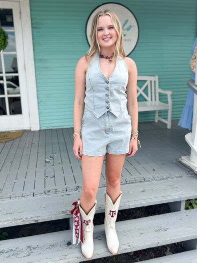 The Tracy Vest Romper-Denim