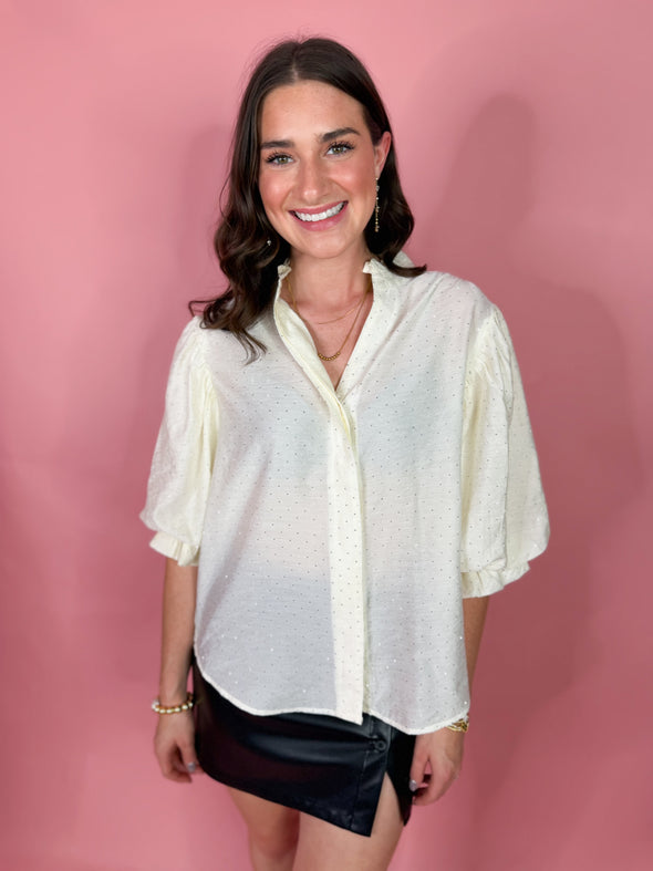 The Rowan Rhinestone Knit Top-Cream