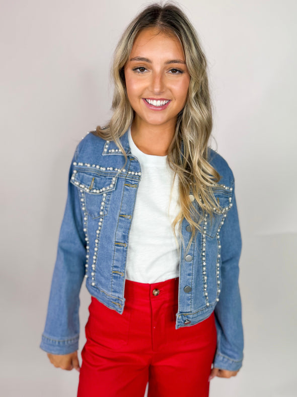 The Issa Rhinestone Jacket-Denim