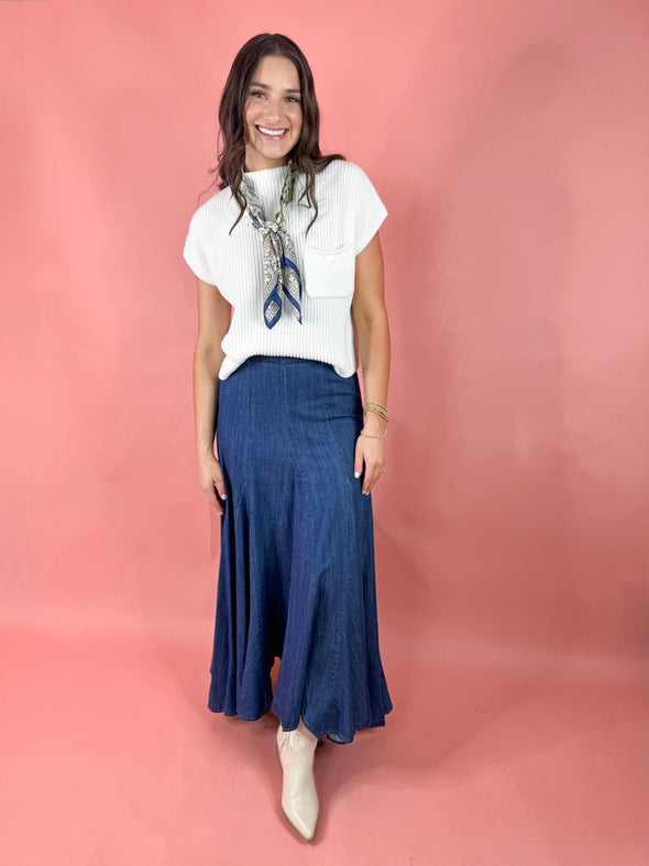 The Sallie Midi Skirt-Denim