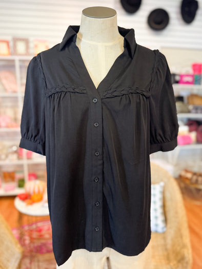 The Gino Braided Button Top-Black
