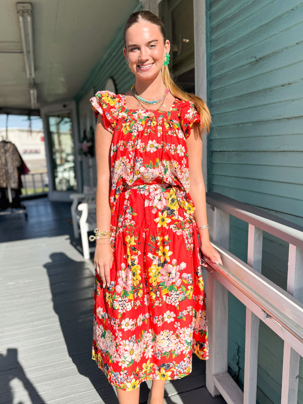 The London Floral Top-Orange