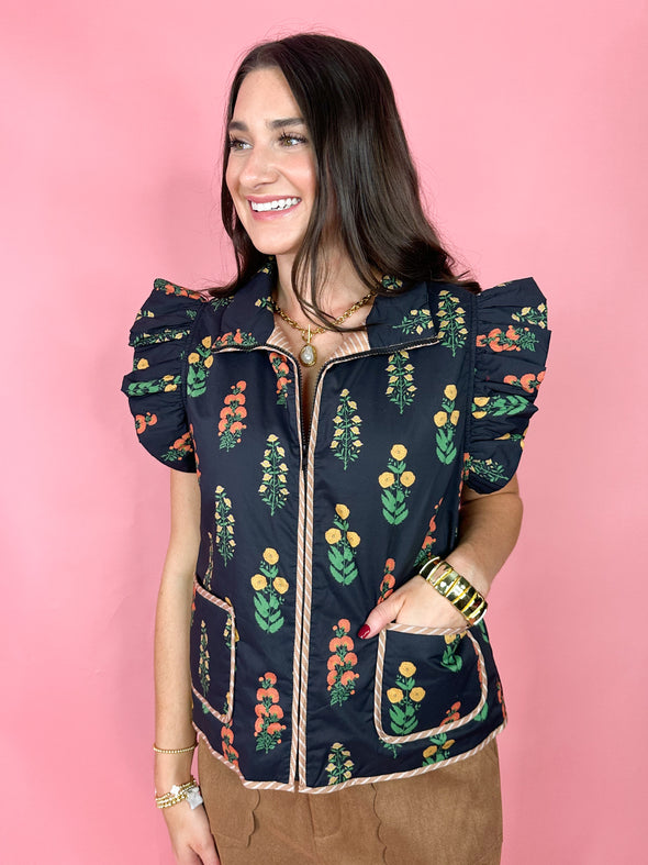 The Georgia Floral Vest-Black