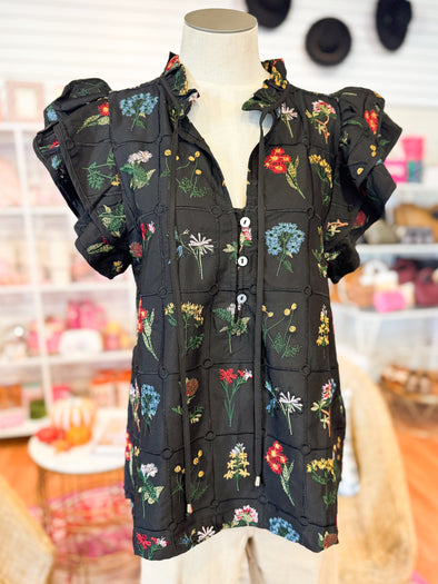 The Stephanie Floral Top-Black
