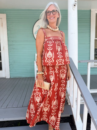 The Shirley Printed 2 Piece Set-Burgundy