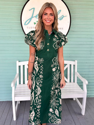 The Sue Floral Midi Dress-Green