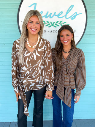 The Camilla Stripe Top-Brown