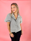 black white and navy stripe top 