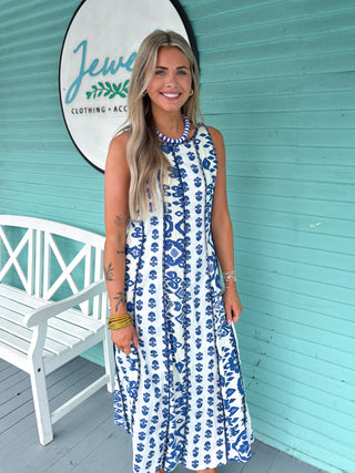 (THML) The Paloma Printed Midi Dress-Blue