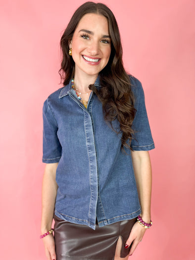 The Brody Collared Top-Denim