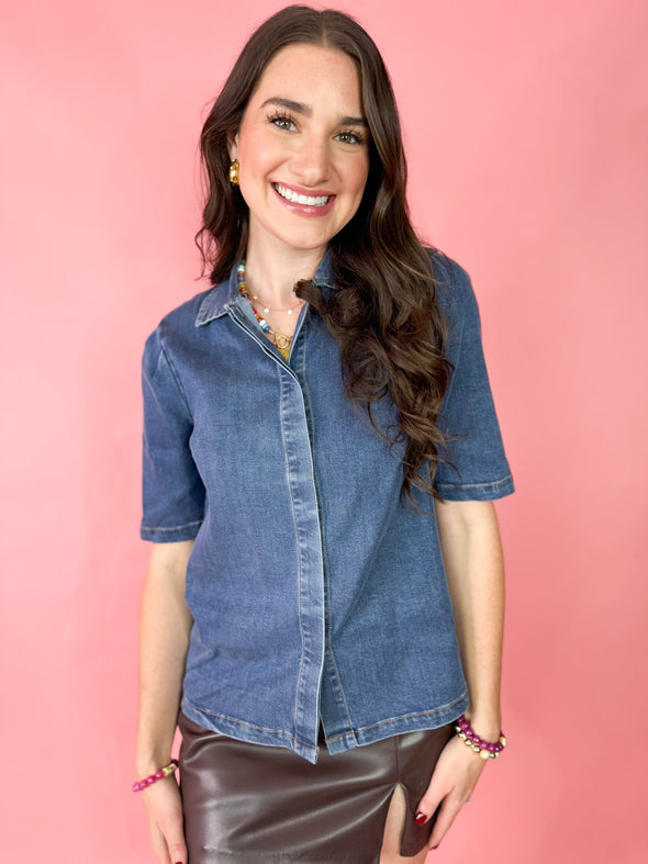 The Brody Collared Top-Denim