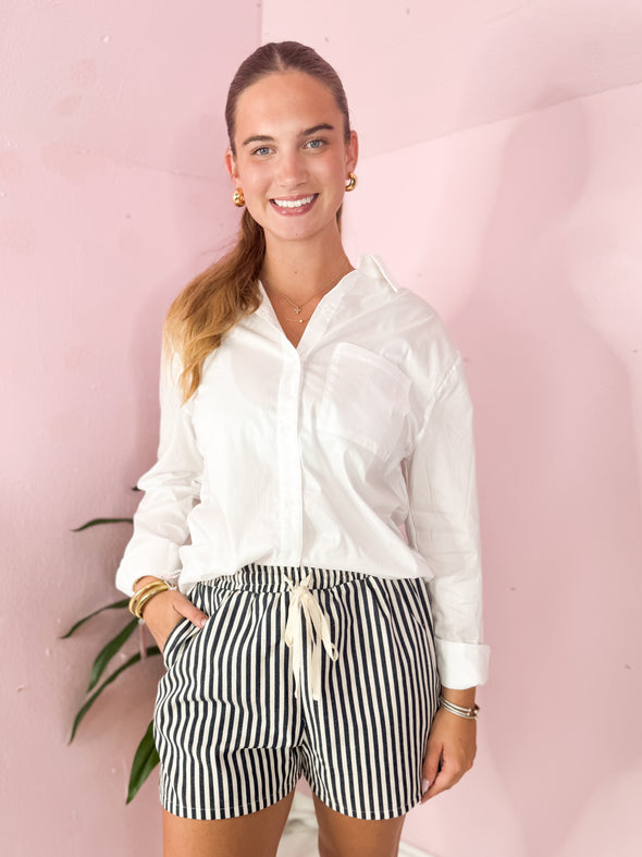 The Rowley Striped Shorts-Navy