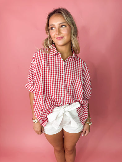 The Lola Plaid Top-Red