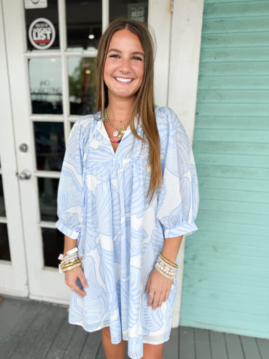 (J. Marie) The Charlotte Puff Sleeve Dress-Blue