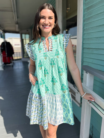 (THML) The Aviva Patchwork Print Dress-Mint