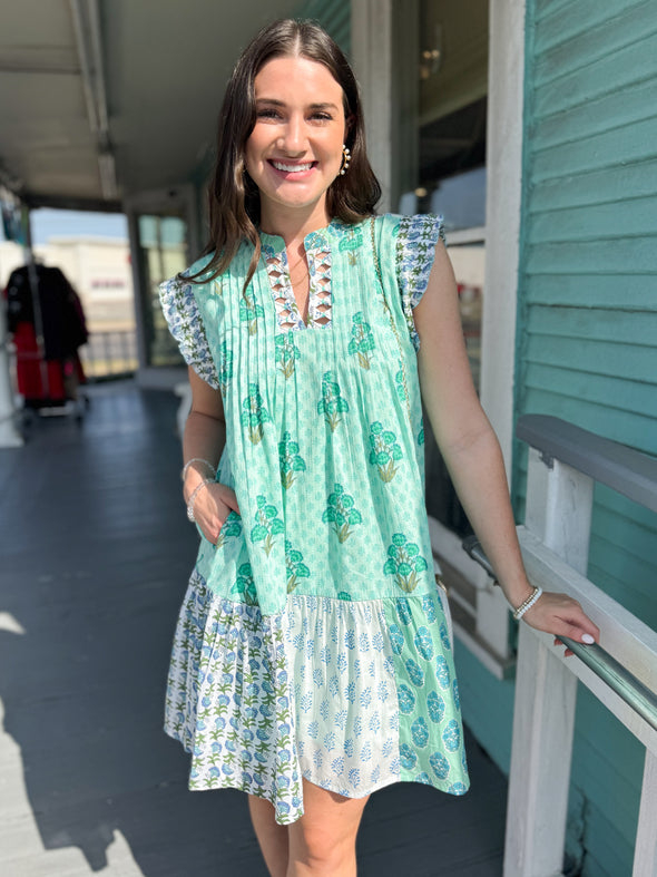 (THML) The Aviva Patchwork Print Dress-Mint