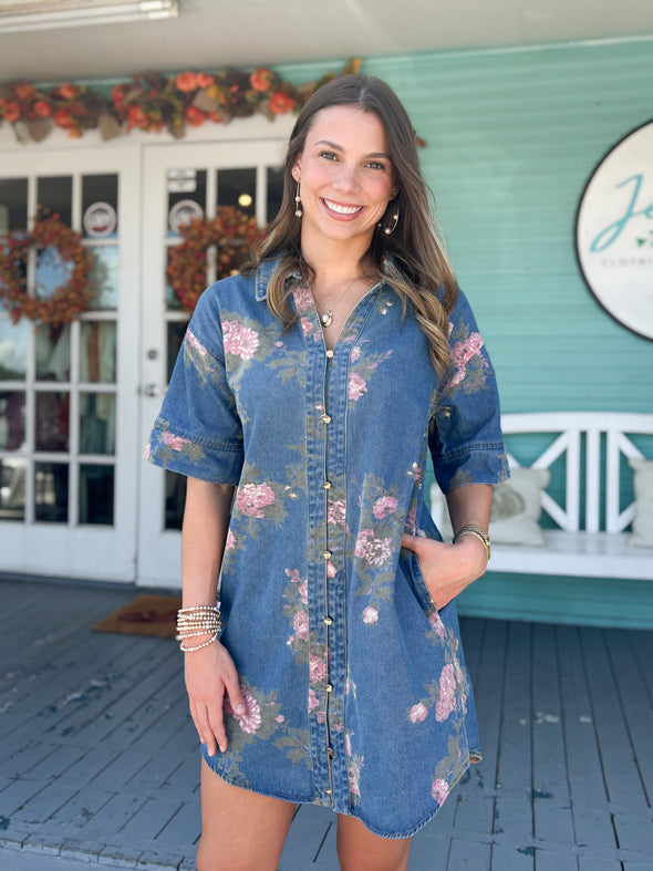 The Delaney Floral Dress-Denim