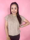 taupe short sleeve sweater top 