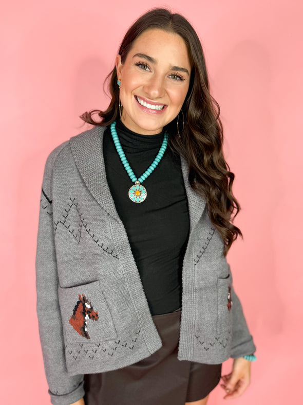 The Willo Horse Cardigan-Grey