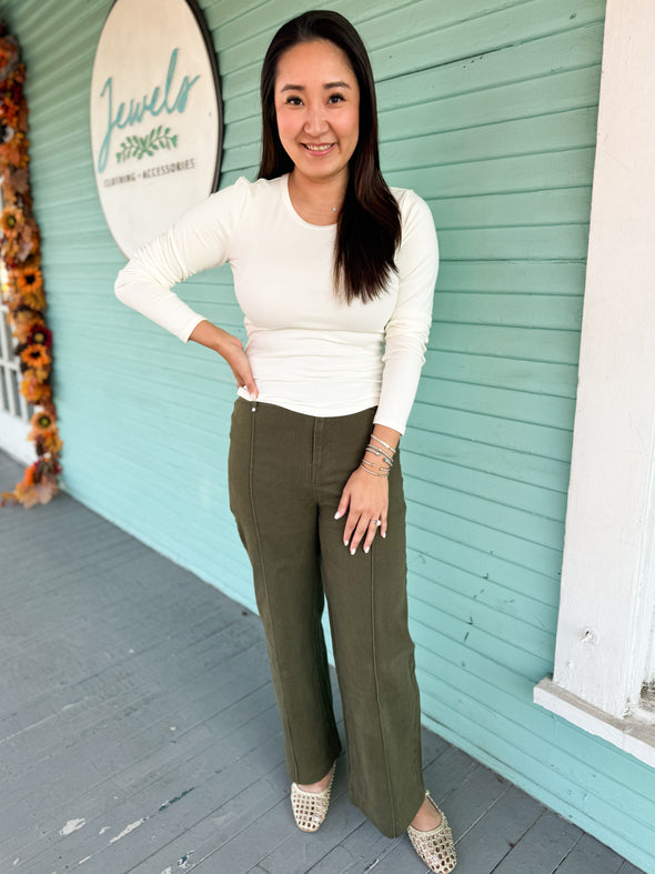 The Kendal Wide Leg Pant-Olive