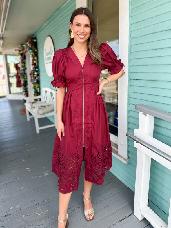 The Yasmin Zip Midi Dress-Garnet