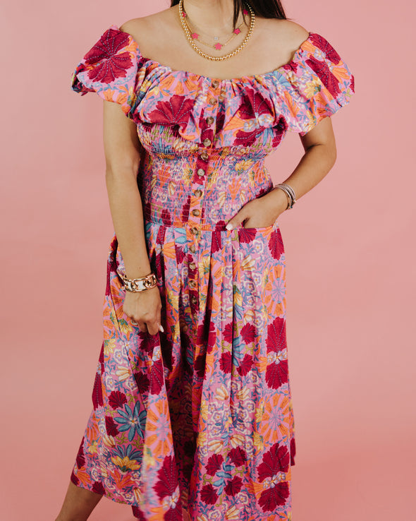 The Diana Floral Midi Dress-Pink