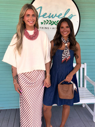 The Naomi Striped Midi Skirt-Camel