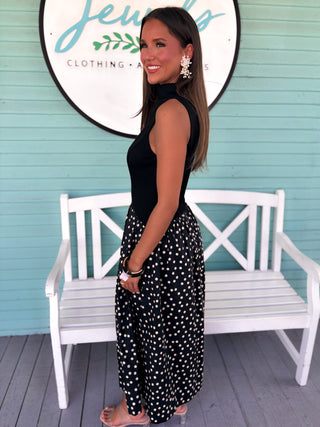 The Olivia Polka Dot Midi Dress-Black