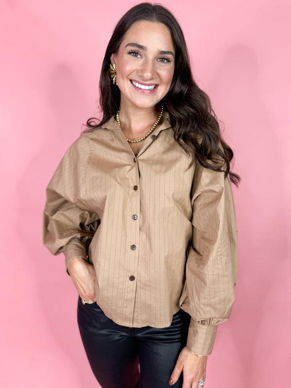 The Brooks Batwing Stripe Top-Brown