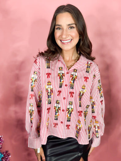 (Queen of Sparkles) Scattered Nutcracker & Bow Top-Red