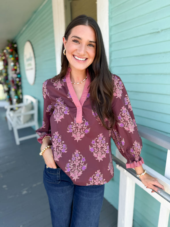 The Senna Floral Top-Burgundy