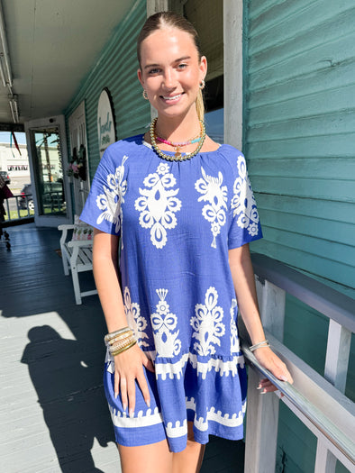 The Nessa Printed Dress-Blue