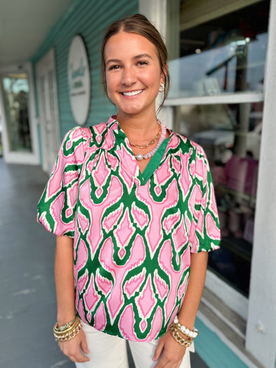 (THML) The Veronica Printed Top-Green
