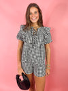 black and white gingham short set 