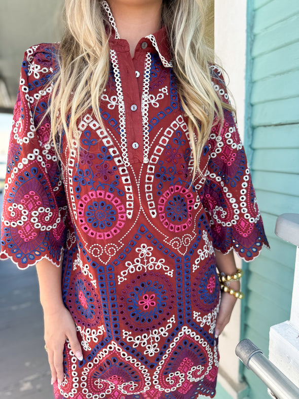 The Anthis Eyelet Dress-Brick