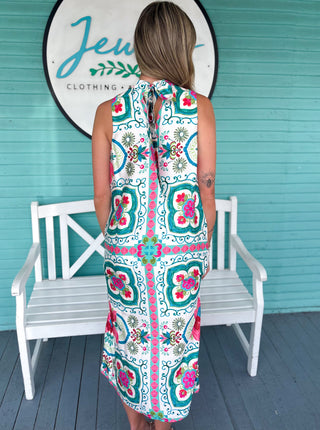 (THML) The Printed Satin Midi Dress-Cream