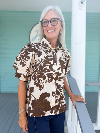 The Hailey Floral Top-Brown