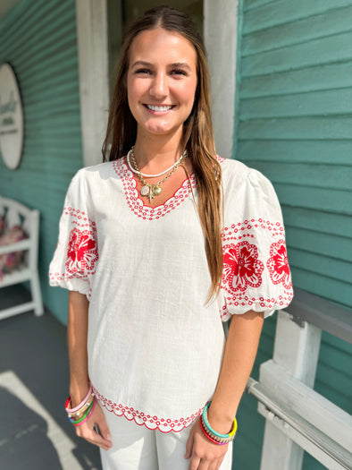 (THML) The Rojo Embroidered Top-Cream