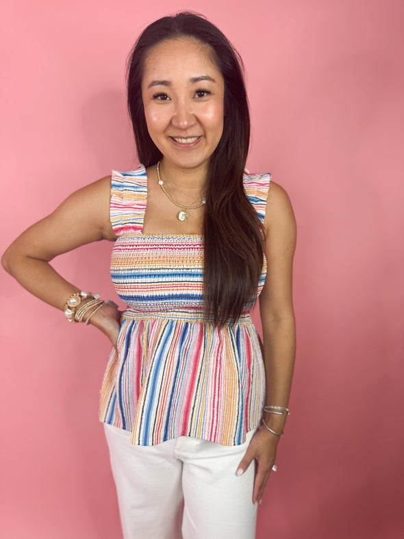 (THML) The Blaine Stripe Tank-Cream