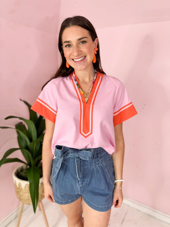 (THML) The Skylar Two Tone Top-Pink