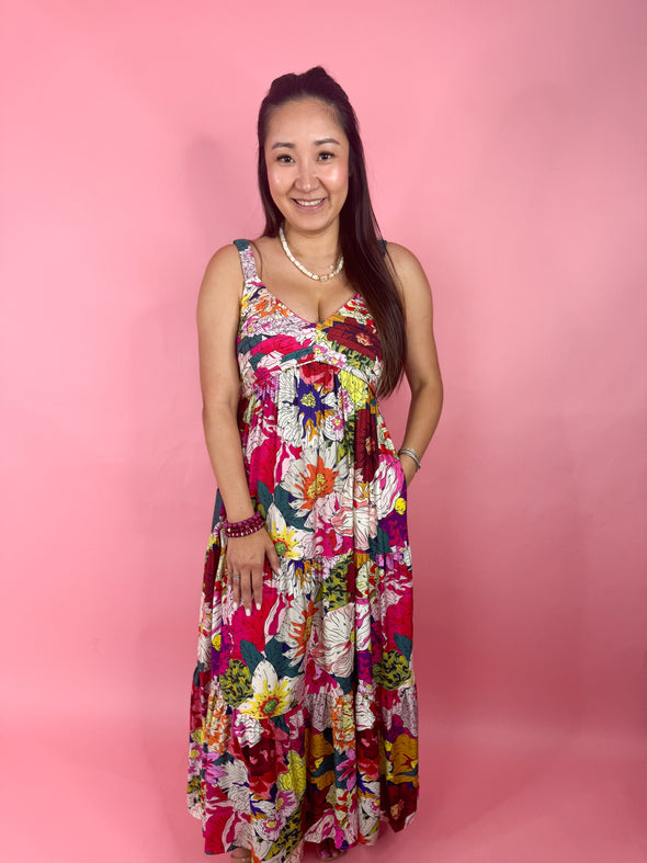 (THML) The Shari Floral Midi Dress-Pink