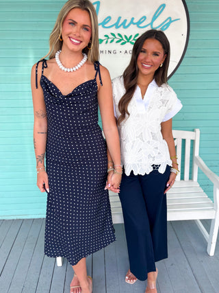 (THML) The Heather Polka Dot Midi Dress-Navy