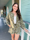 olive cropped jacket and short set 